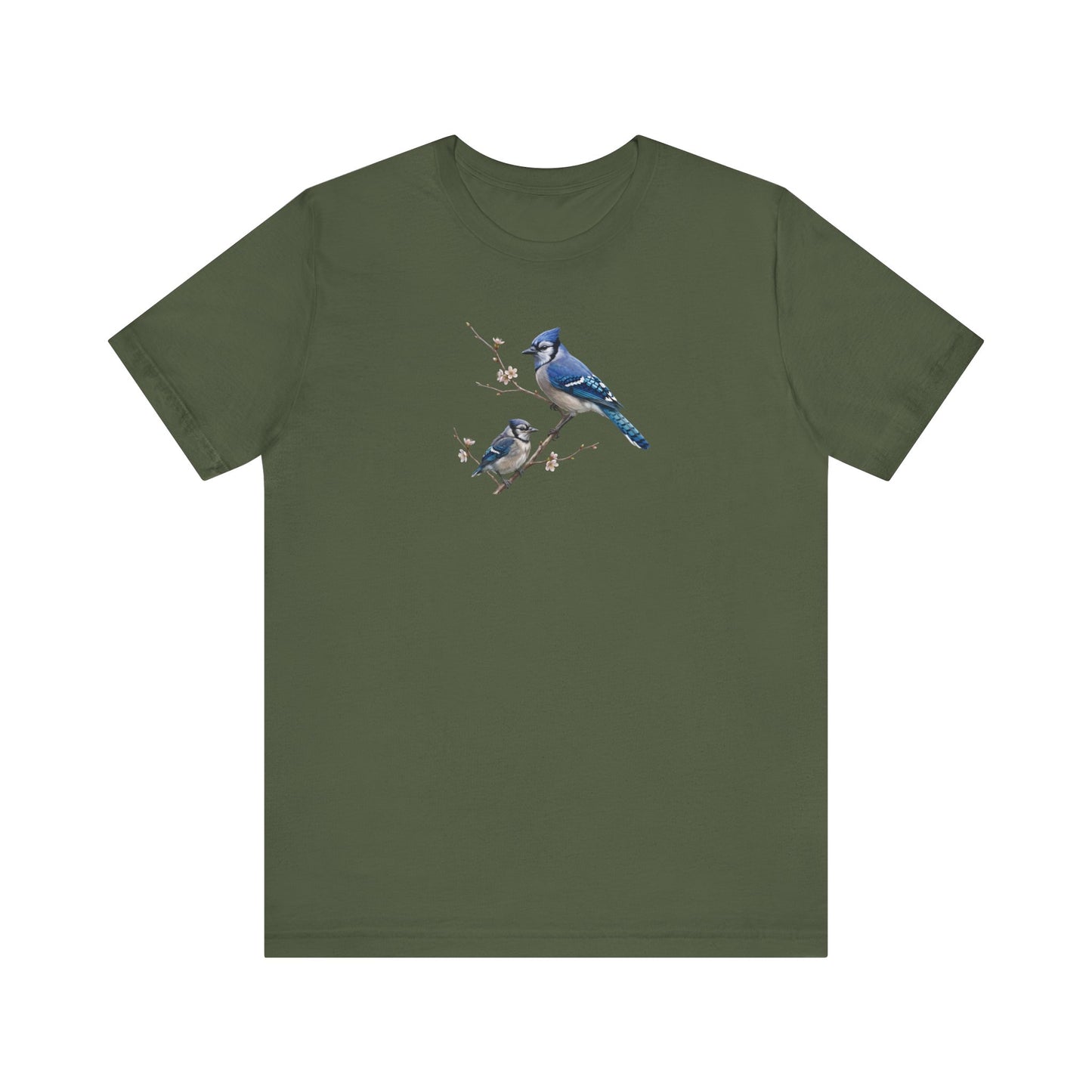 Blue Jay & Fledgling T-Shirt | Spring Blossoms Unisex Graphic Tee