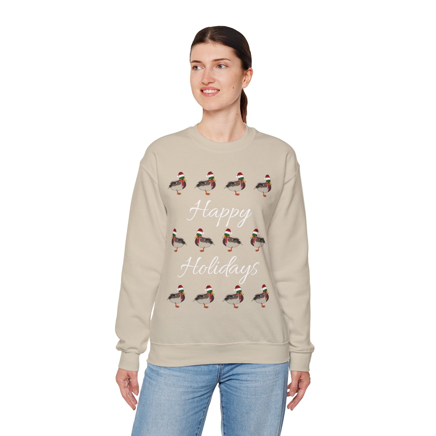 Mallard as Santa with Hat and Scarf Happy Holidays Birdwatcher Christmas Bird Sweatshirt