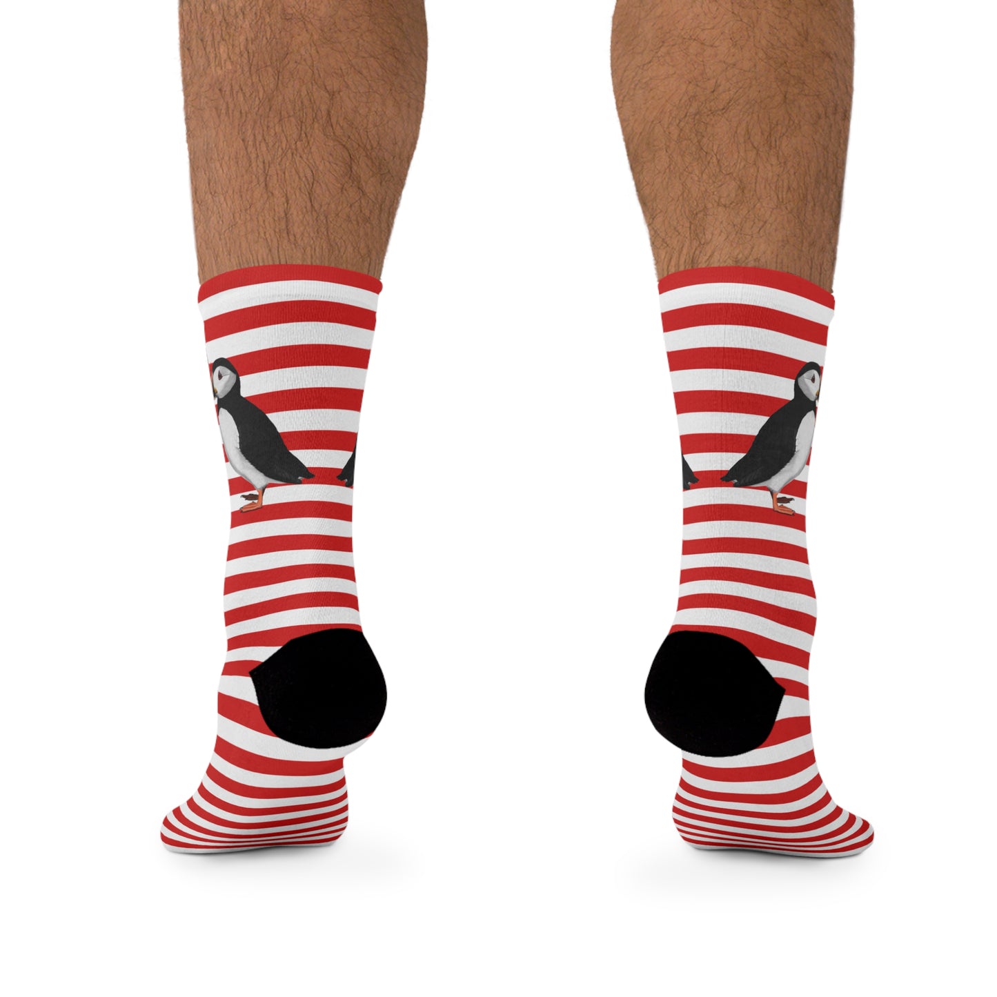 Puffin Stripes Red White Birding & Birdwatching Bird Socks