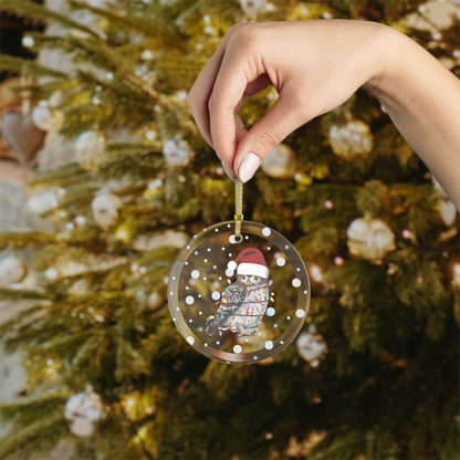 Owl as Santa Claus with Fairy Lights Christmas Glass Ornament