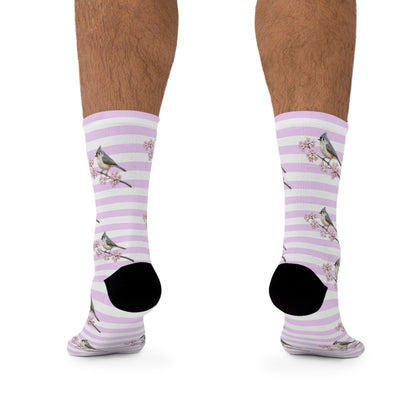 Pink Cherry Blossom Tufted Titmouse Socks – Cute Birdwatching & Bird Lover Gift – Accessories,