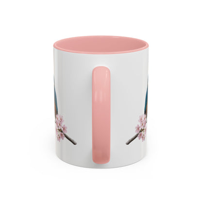 Kingfisher Cherry Blossom Mug | Pink Ceramic Coffee Cup for Bird Lovers – 11oz,