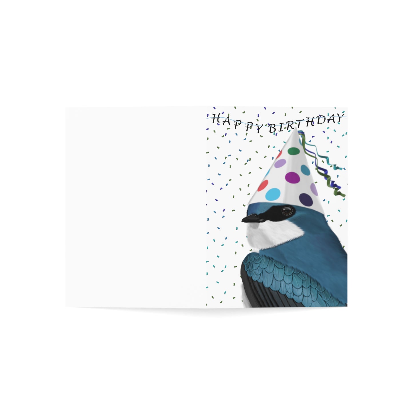 Tree Swallow with Party Hat Birthday Card – Premium Matte Bird Greeting Card