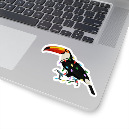 Toucan with Fairy Lights and Santa Claus Hat Christmas Bird Sticker