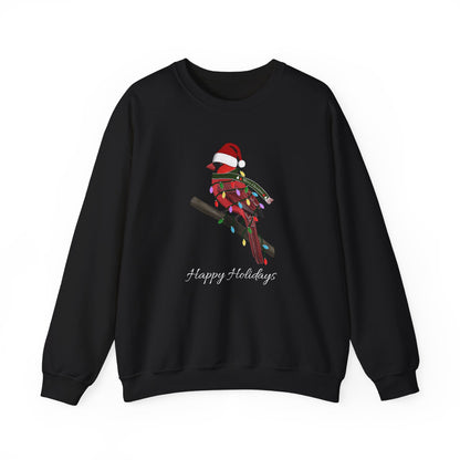 Cardinal with Fairy Lights as Santa Happy Holidays Birdwatcher Christmas Bird Sweatshirt