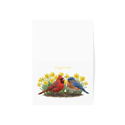 Happy Easter Greeting Card | Cardinal, Bluebird & Daffodils Single or Boxed Set – birds