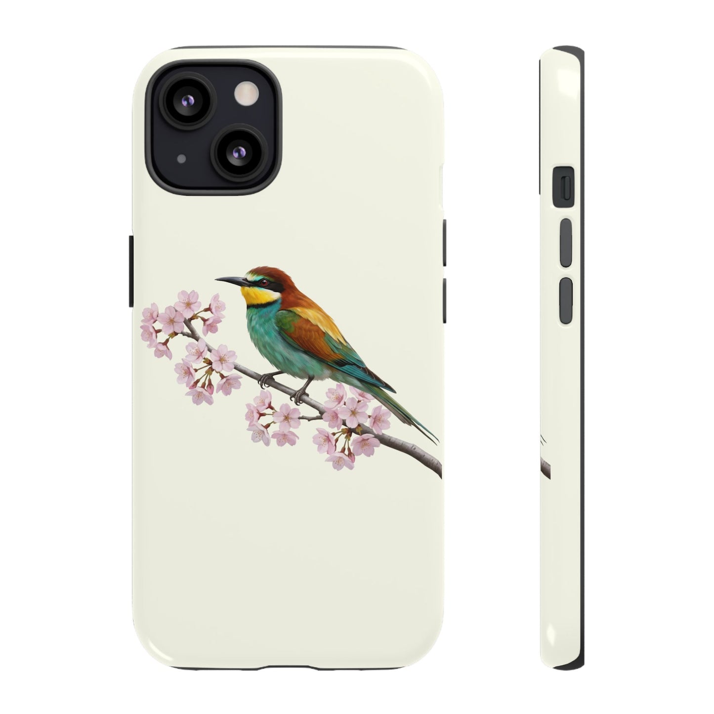 Bienenfresser Handyhülle in Cremeweiß | Florales Kirschblüten Vogel-Motiv für iPhone & Google Pixel – animal lover,