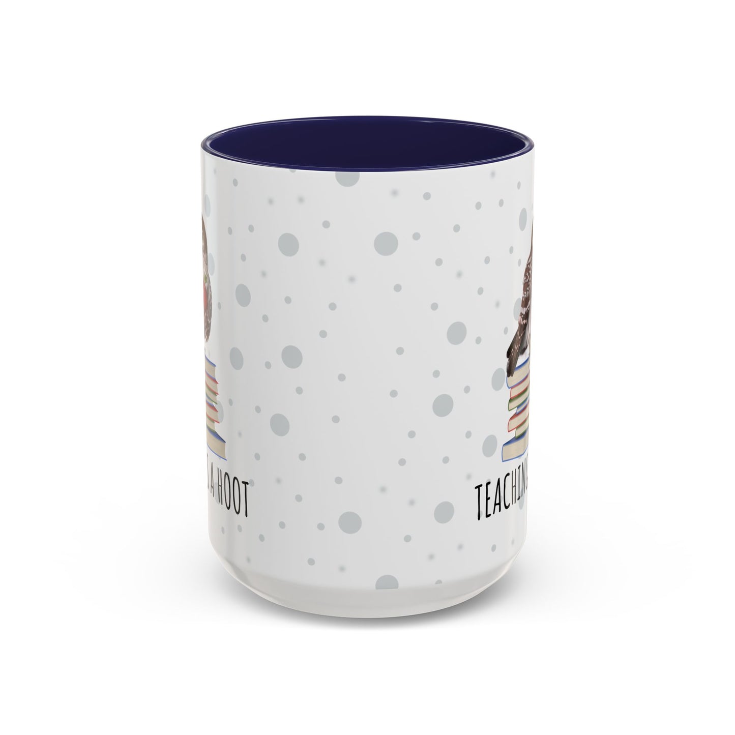 Cute Owl on Books Teacher Mug – Teaching is a Hoot – Two-Tone Classroom Coffee Cup