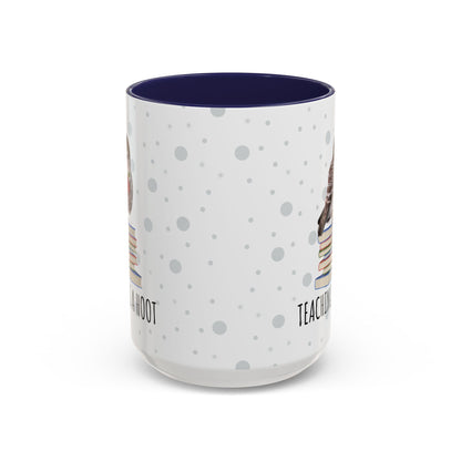 Cute Owl on Books Teacher Mug – Teaching is a Hoot – Two-Tone Classroom Coffee Cup