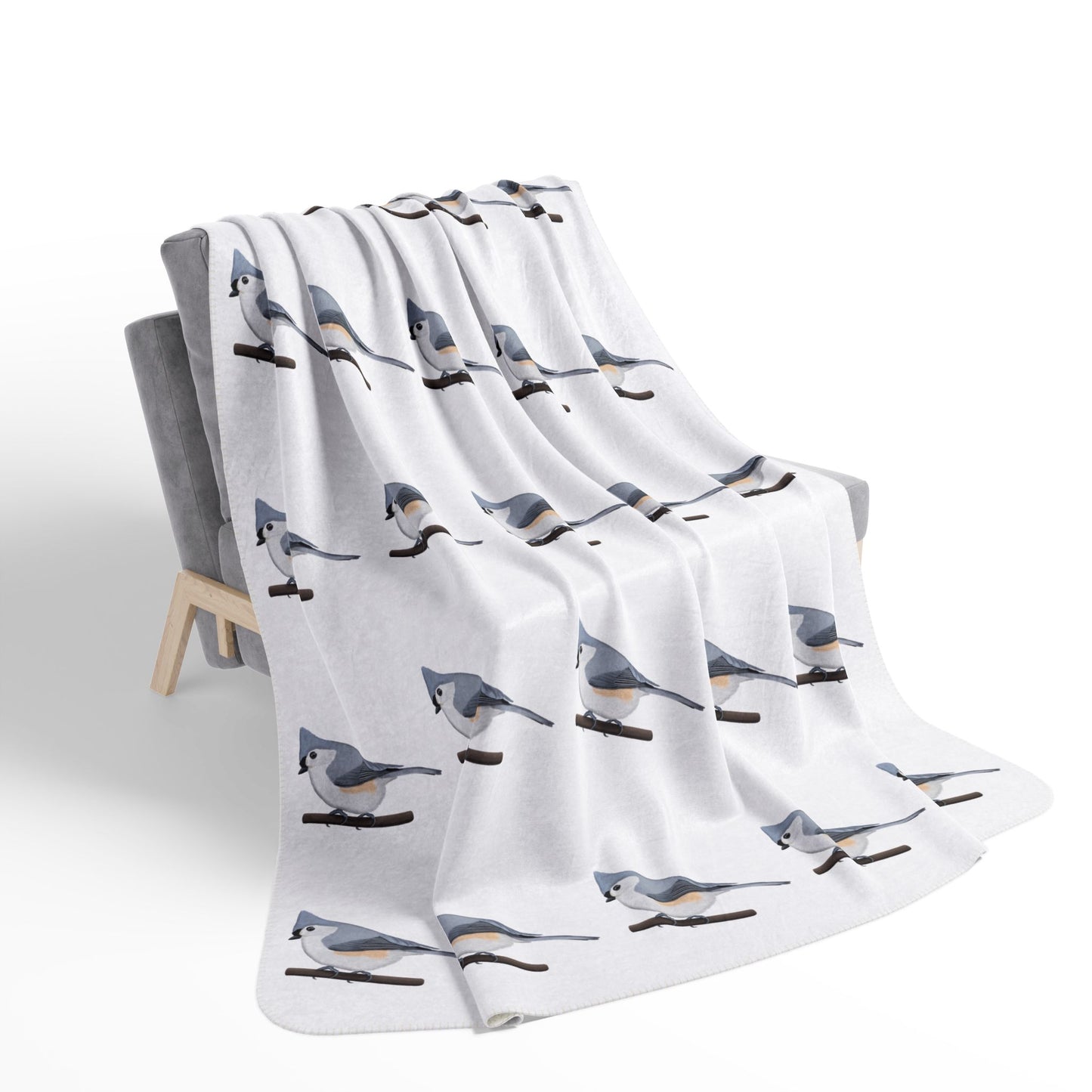 Tufted Titmouse Art Fleece Sherpa Blanket (60"x80") - Thick, Ultra-Soft & Cozy Throw for Bird Lovers