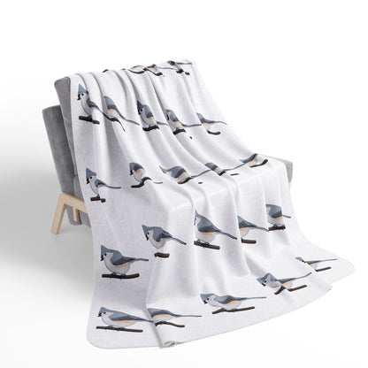 Tufted Titmouse Art Fleece Sherpa Blanket (60"x80") - Thick, Ultra-Soft & Cozy Throw for Bird Lovers