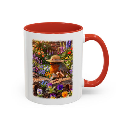 Robin Rosi Watering Flowers Mug for Bird Lovers