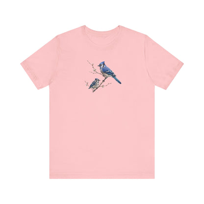Blue Jay & Fledgling T-Shirt | Spring Blossoms Unisex Graphic Tee