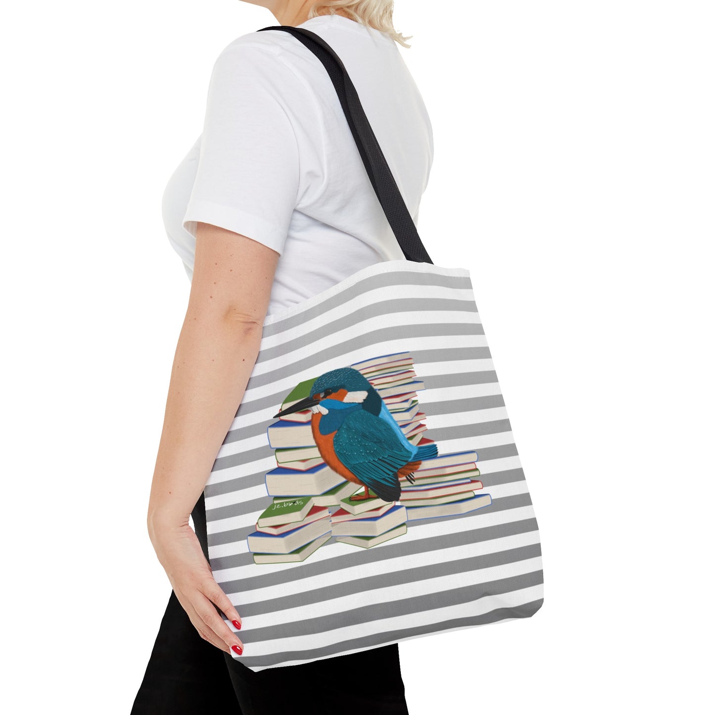 Kingfisher Bird and Books Birdlover Bookworm Tote Bag 16"x16"