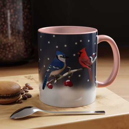 Blue Jay and Cardinal Bird Coffee Mug | Ceramic Christmas Gift for Bird Lovers