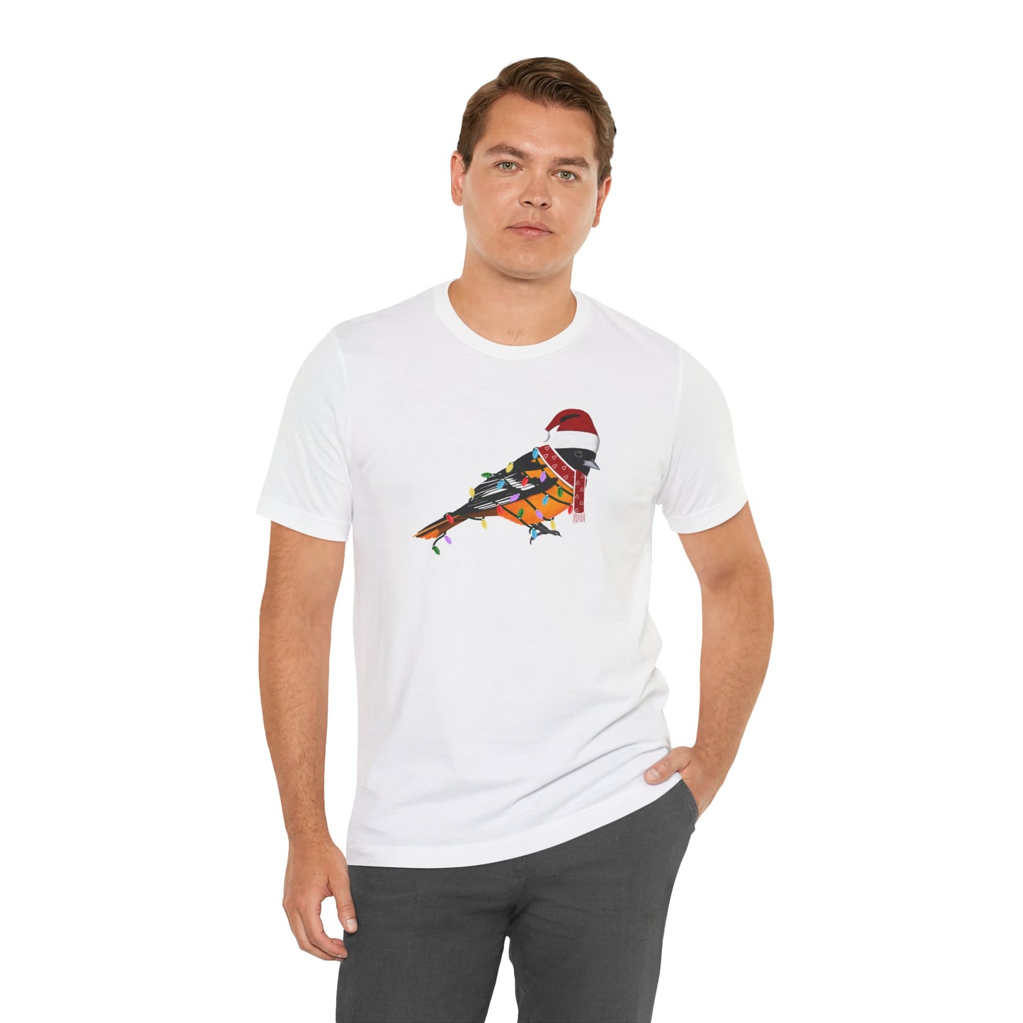 Baltimore Oriole with Fairy Lights Christmas Bird T-Shirt