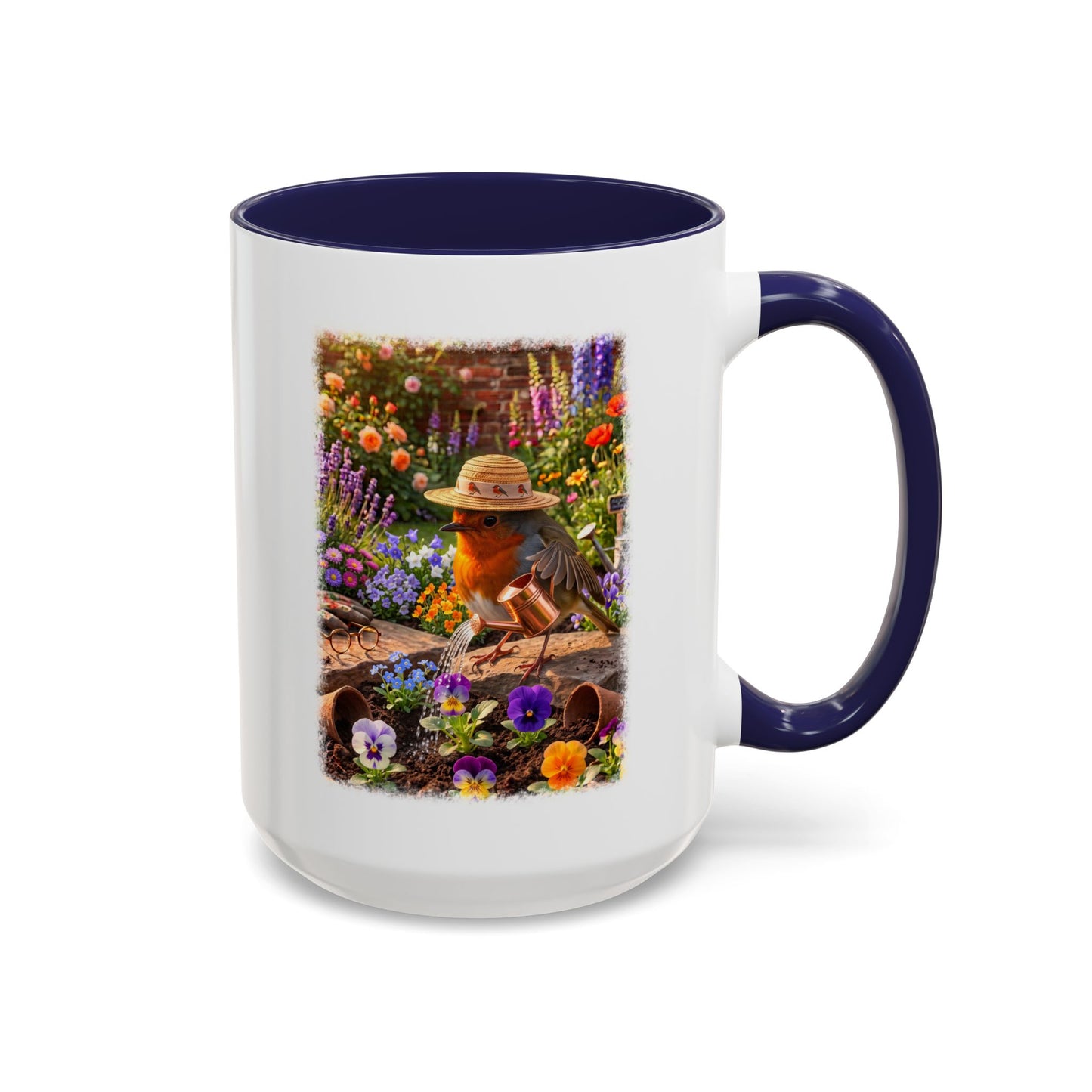 Robin Rosi Watering Flowers Mug for Bird Lovers