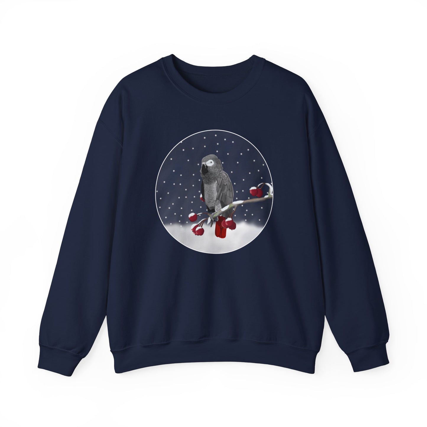 Grey Parrot on a Winter Branch Birdwatcher Christmas Bird Sweatshirt