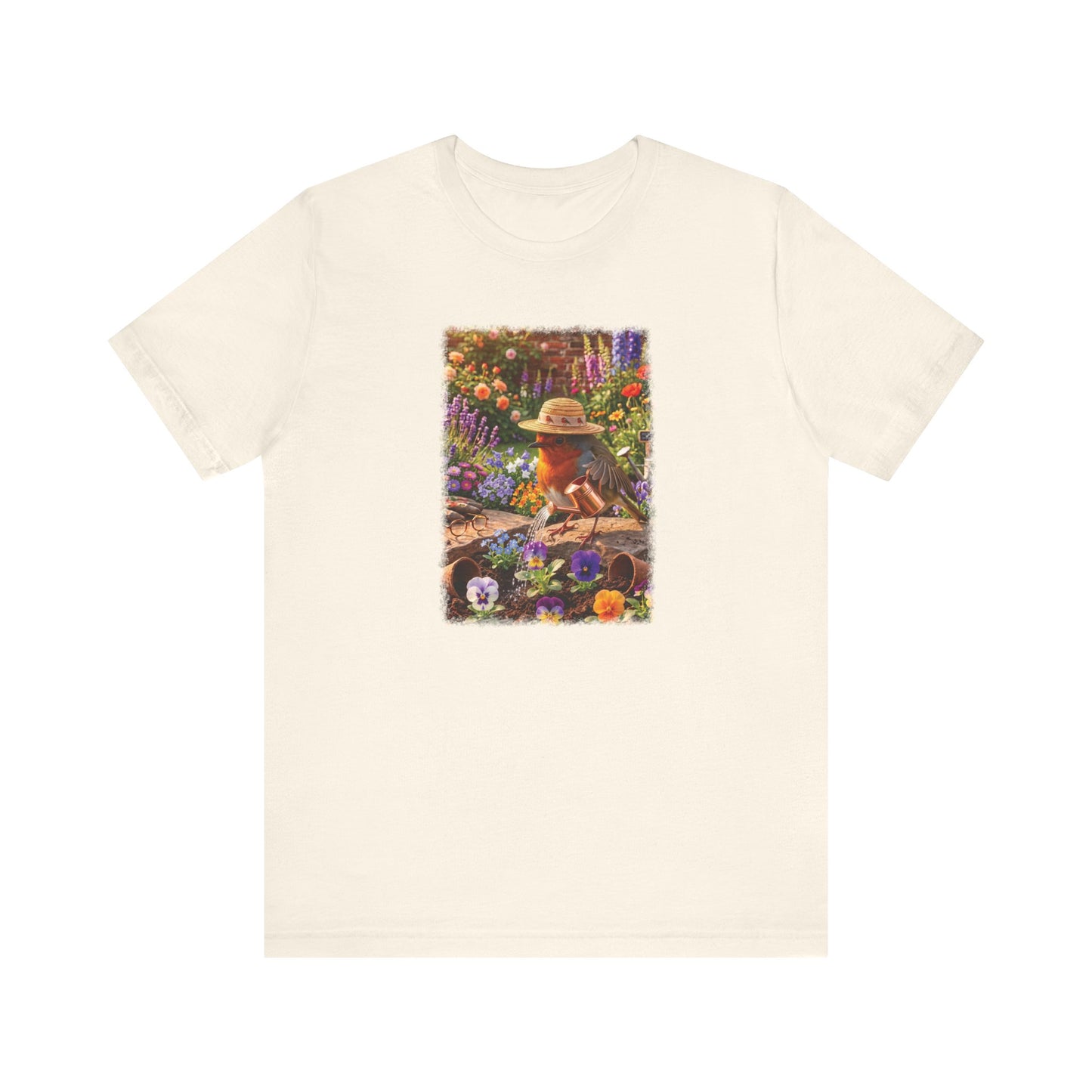 Robin Rosi Watering Flowers T-Shirt for Bird Lovers