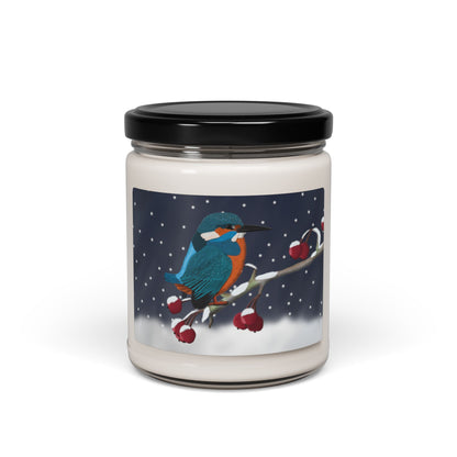 Kingfisher on a Winter Branch Christmas Bird Art Scented Soy Candle, 9oz