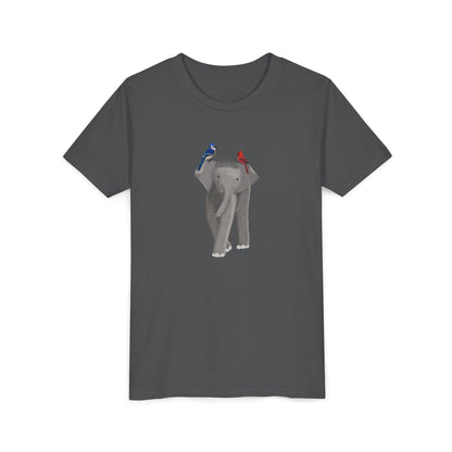 Elephant with Blue Jay and Cardinal Bird Youth T-Shirt