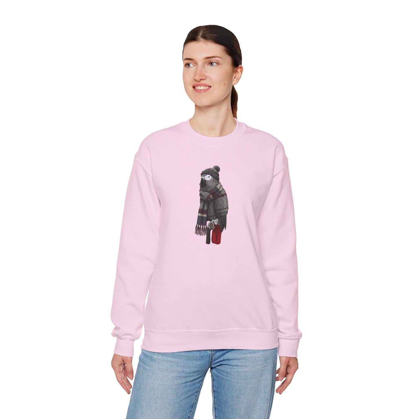 Grey Parrot Winter Sweatshirt | Bird Watcher Crewneck | Unisex Songbirds Wearing Knit Gift for Bird Lovers