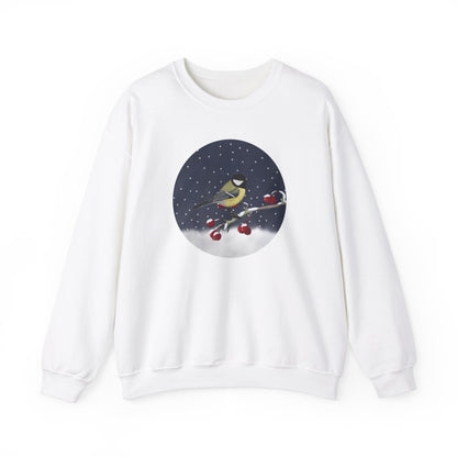 Chickadee on a Winter Branch Christmas Bird Sweatshirt