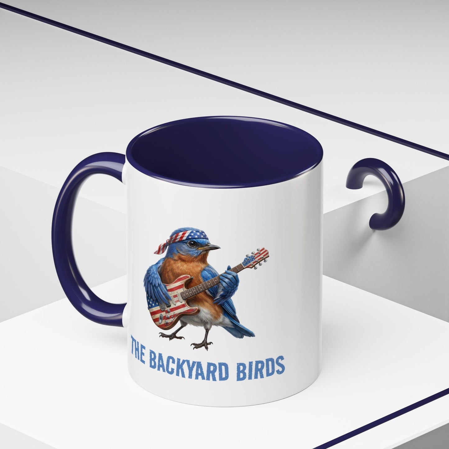 Bassbird Bassist Mug – Patriotic Eastern Bluebird Gift – Funny Bass Guitar Player Cup – USA Flag & Music Lover Present