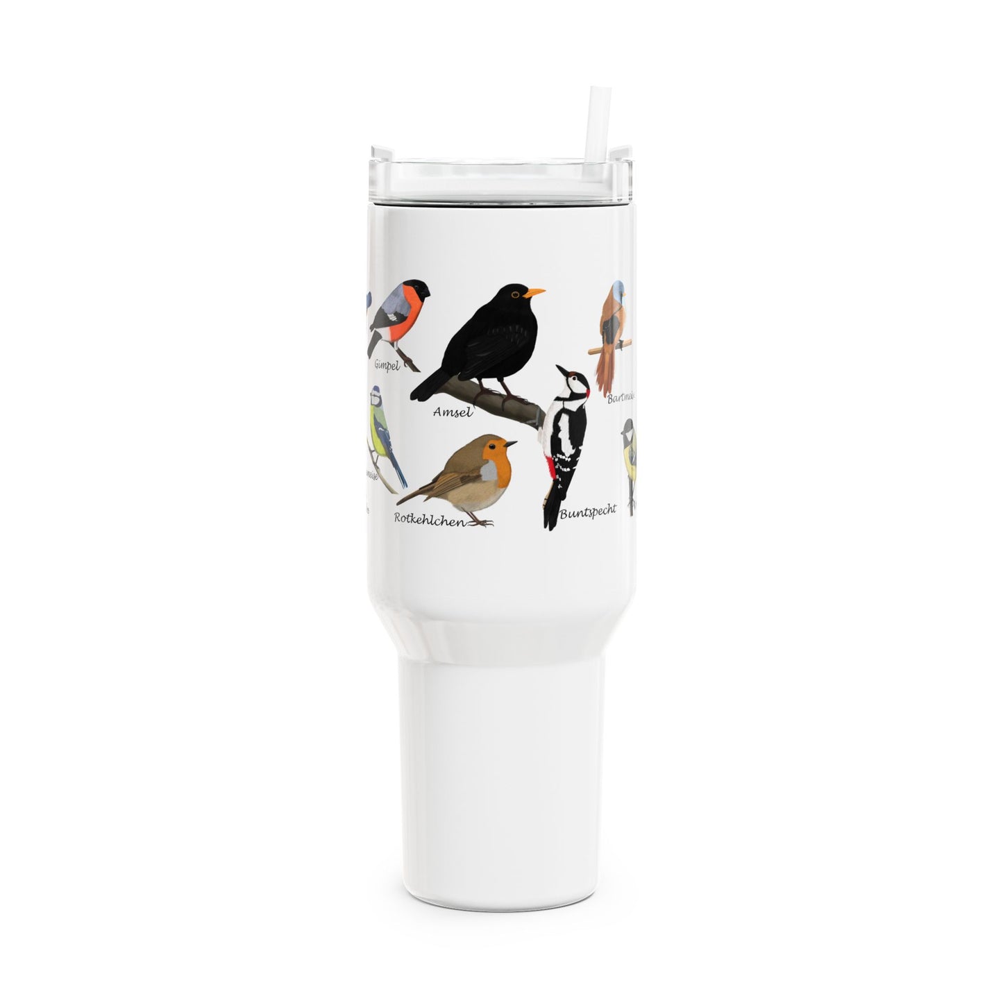 Gartenvögel Amsel Rotkehlchen Buntspecht Thermo-Tumbler 40oz (1,2L) – Edelstahl Isolierbecher für Vogelbeobachter