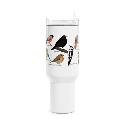 Gartenvögel Amsel Rotkehlchen Buntspecht Thermo-Tumbler 40oz (1,2L) – Edelstahl Isolierbecher für Vogelbeobachter