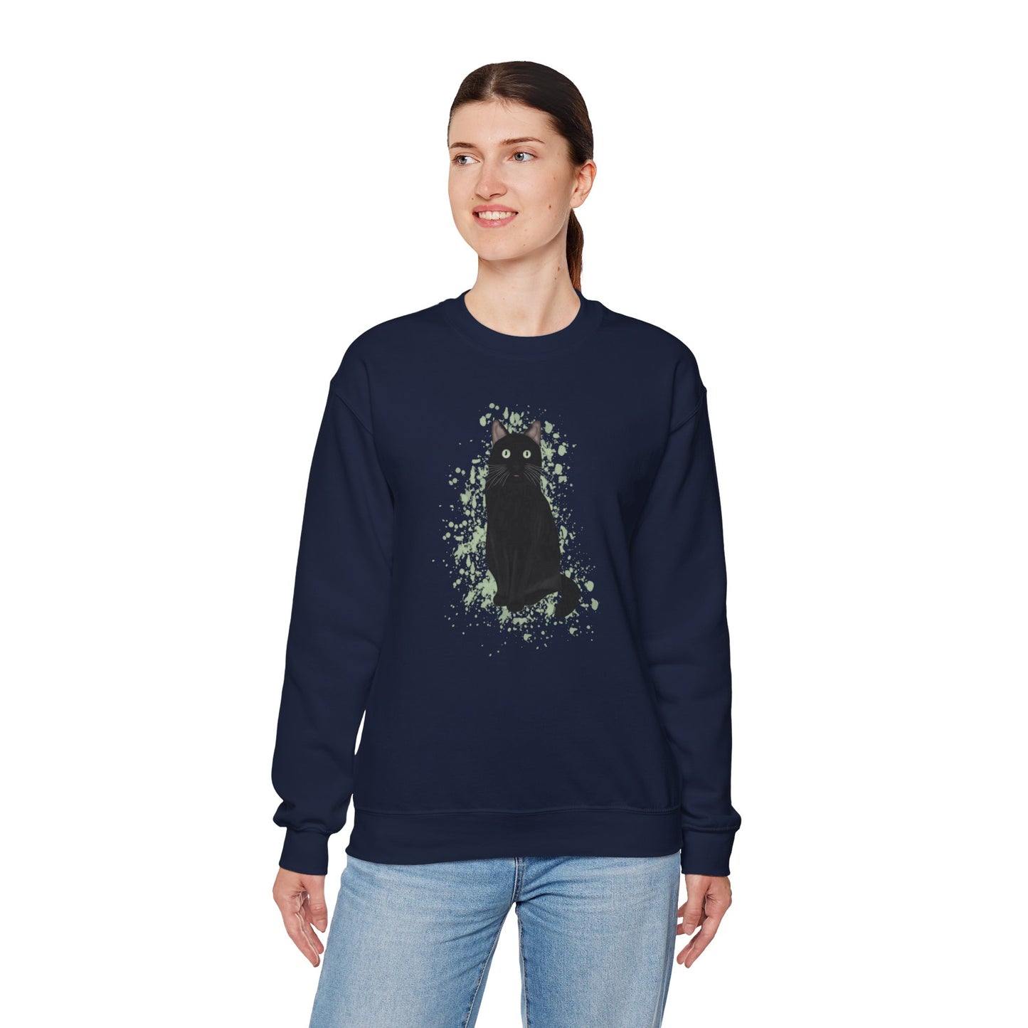 Black Cat with Green Dots Cat Lover Sweatshirt