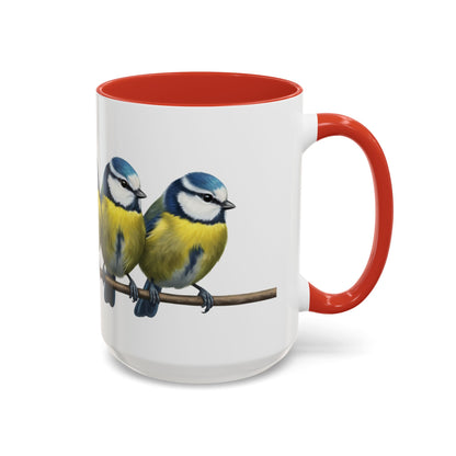 枝に止まるアオガラを描いた陶器製鳥コーヒーマグ - バードウォッチャーへのカスタムギフト