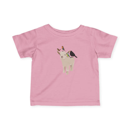 Süßes Lamm mit Amsel Blaumeise Rotkehlchen Zaunkönig Vogel Tiermotiv T-Shirt für Babys und Kleinkinder