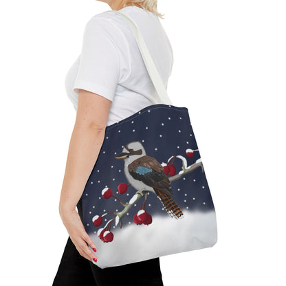 Kookaburra on a Winter Branch Christmas Bird Tote Bag 16"x16"