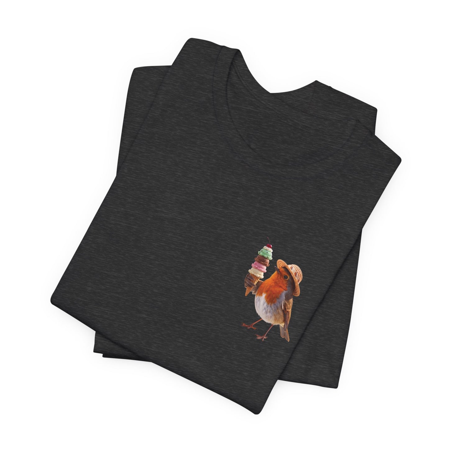 Robin Rosi with Ice Cream Premium T-Shirt – Subtle Pocket Design for Bird Lovers