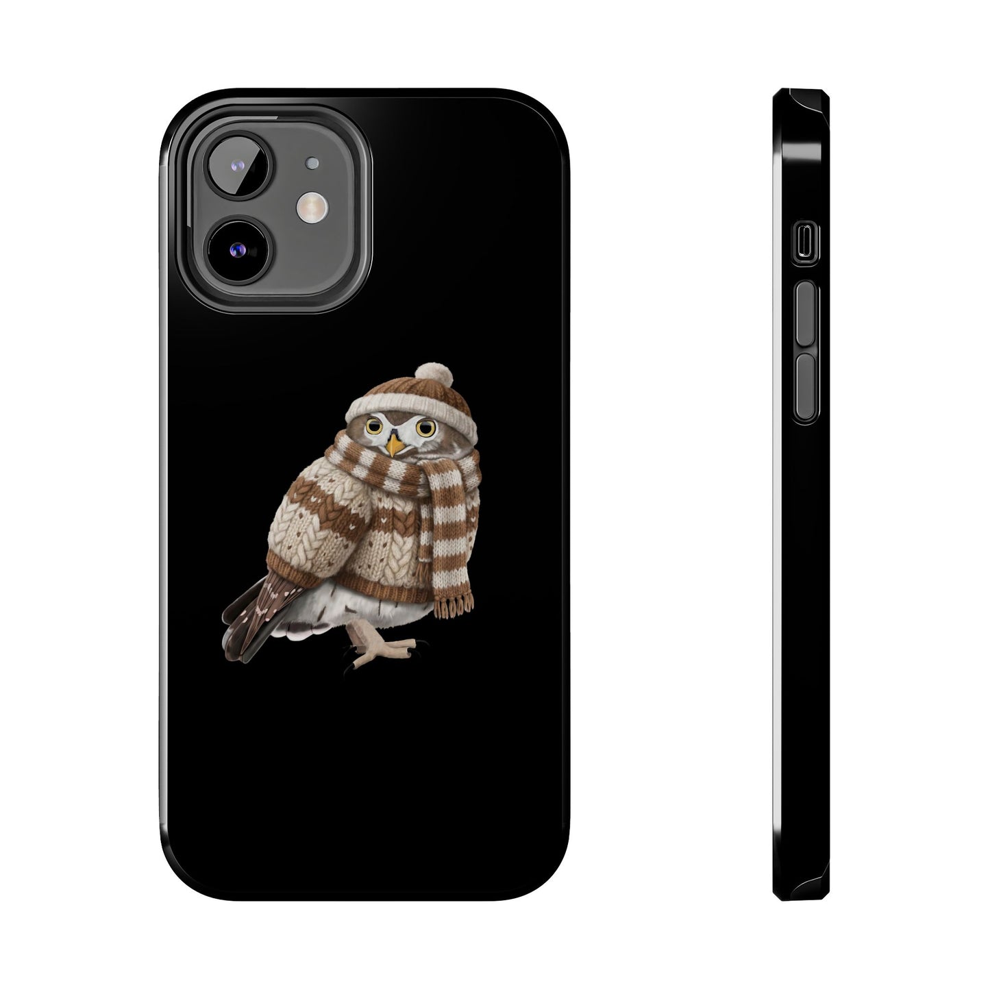 鳥のアートが描かれたフクロウの二層式iPhoneケース - 鳥類学者や鳥好きの方へのプレゼントに最適