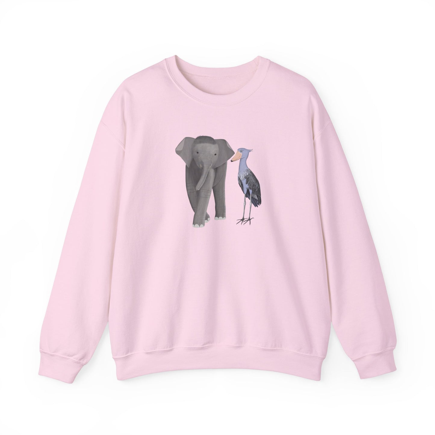 Elephant with Shoebill Bird Birding & Birdwatching Sweatshirt