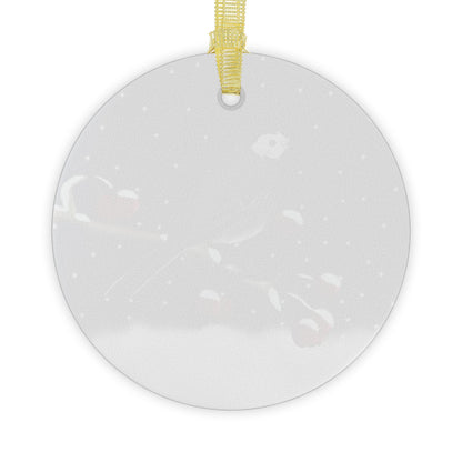 White Wagtail on a Winter Branch Christmas Bird Glass Ornament