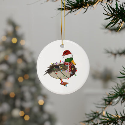 Mallard as Santa Ceramic Bird Christmas Ornament | Durable Double-Sided Bird Lover Decor