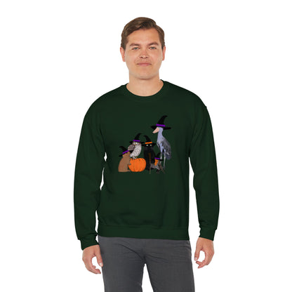 Robin Shoebill Owl Rabbit with Cat Happy Halloween Birds Sweatshirt