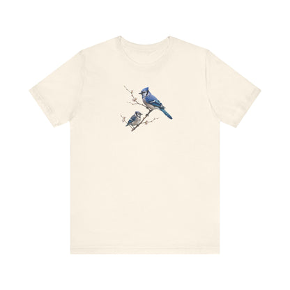 Blue Jay & Fledgling T-Shirt | Spring Blossoms Unisex Graphic Tee
