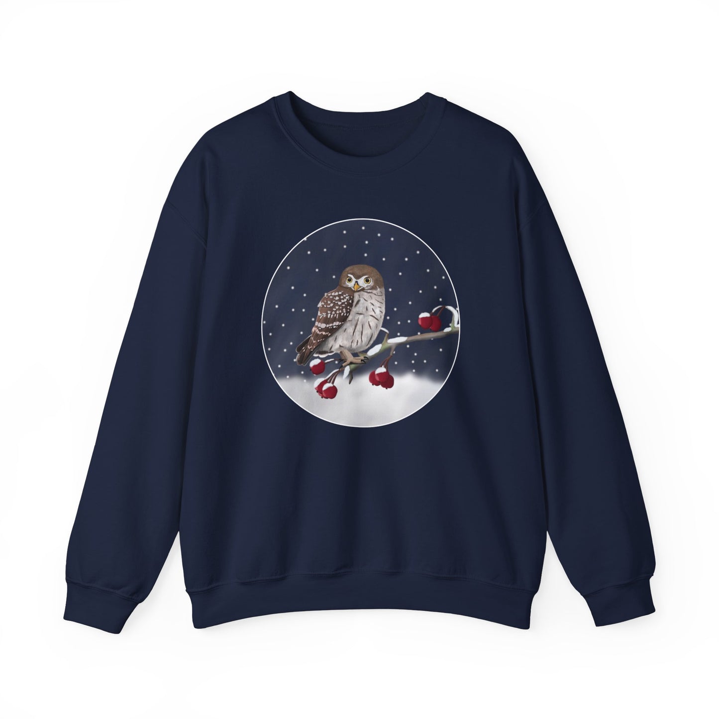 Owl on a Winter Branch Birdwatcher Christmas Bird Sweatshirt