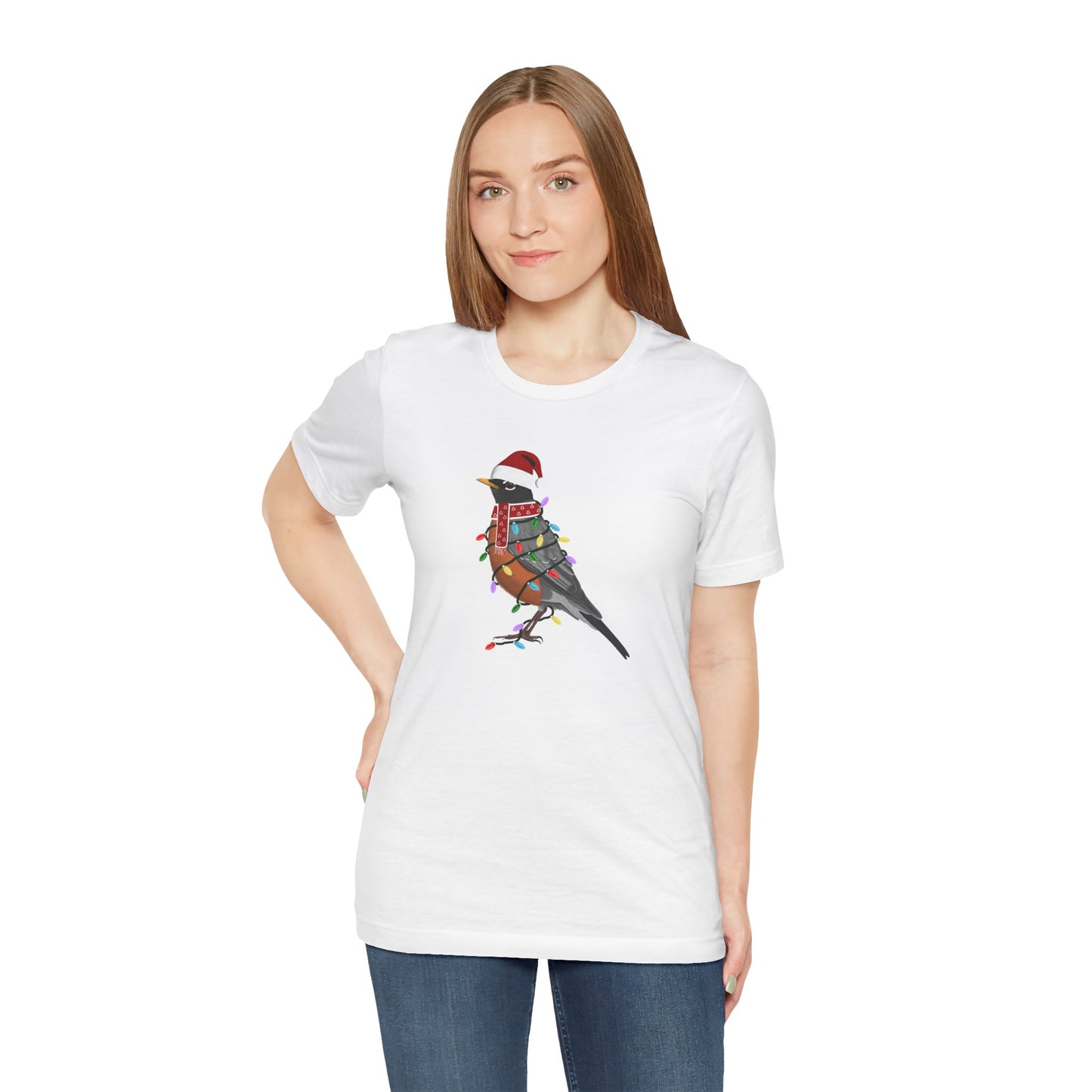 Robin with Fairy Lights Christmas Bird T-Shirt