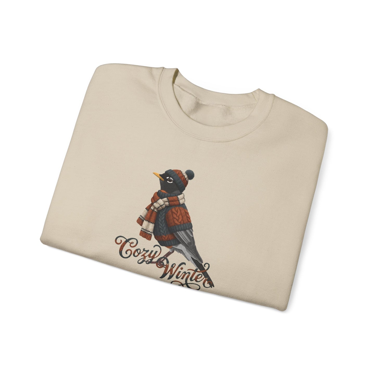 アメリカンロビンの冬用スウェットシャツ | バードウォッチャークルーネック | 鳥好きの方へのユニセックスの鳴鳥ニットギフト