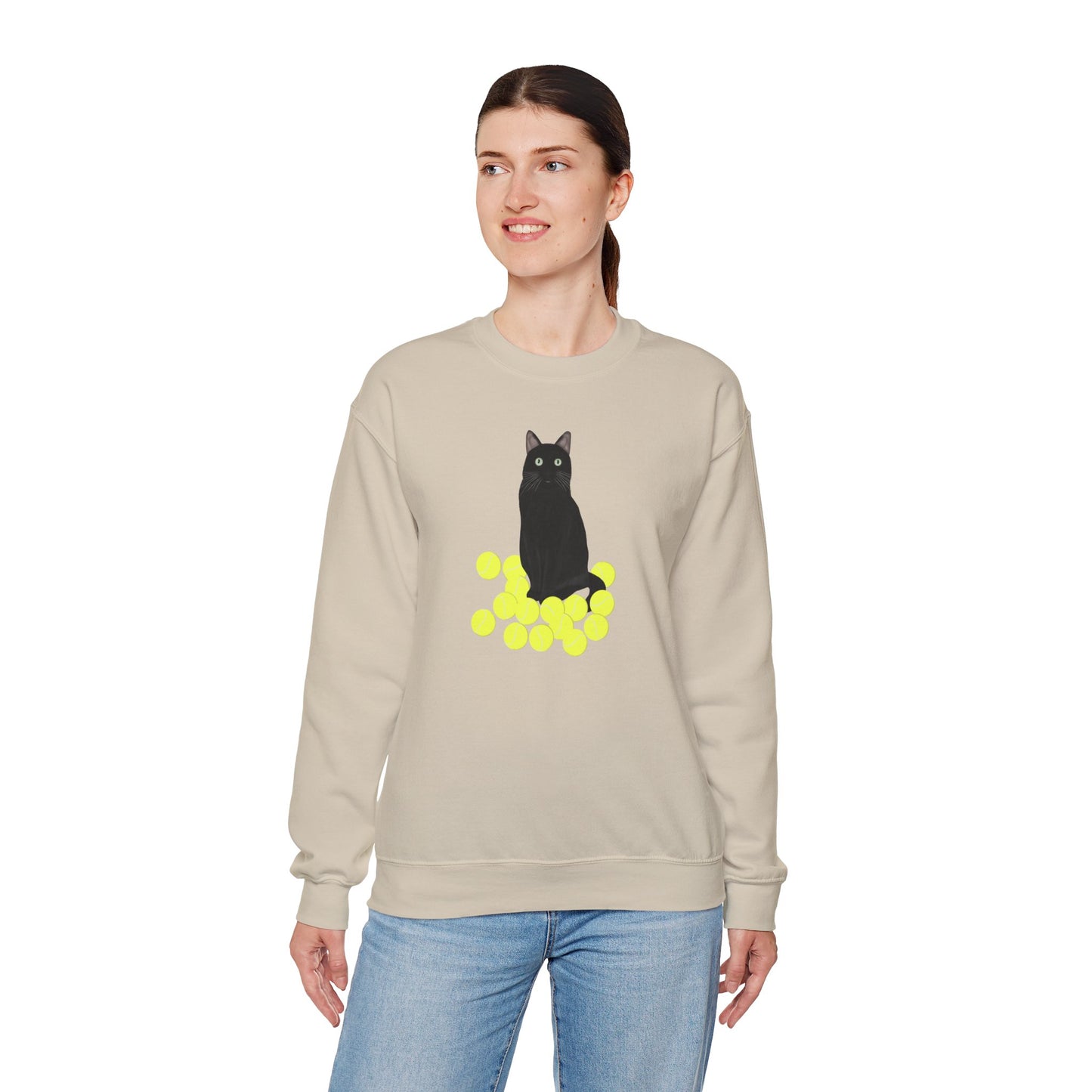 Black Cat with Tennis Balls Cat Lover Sweatshirt