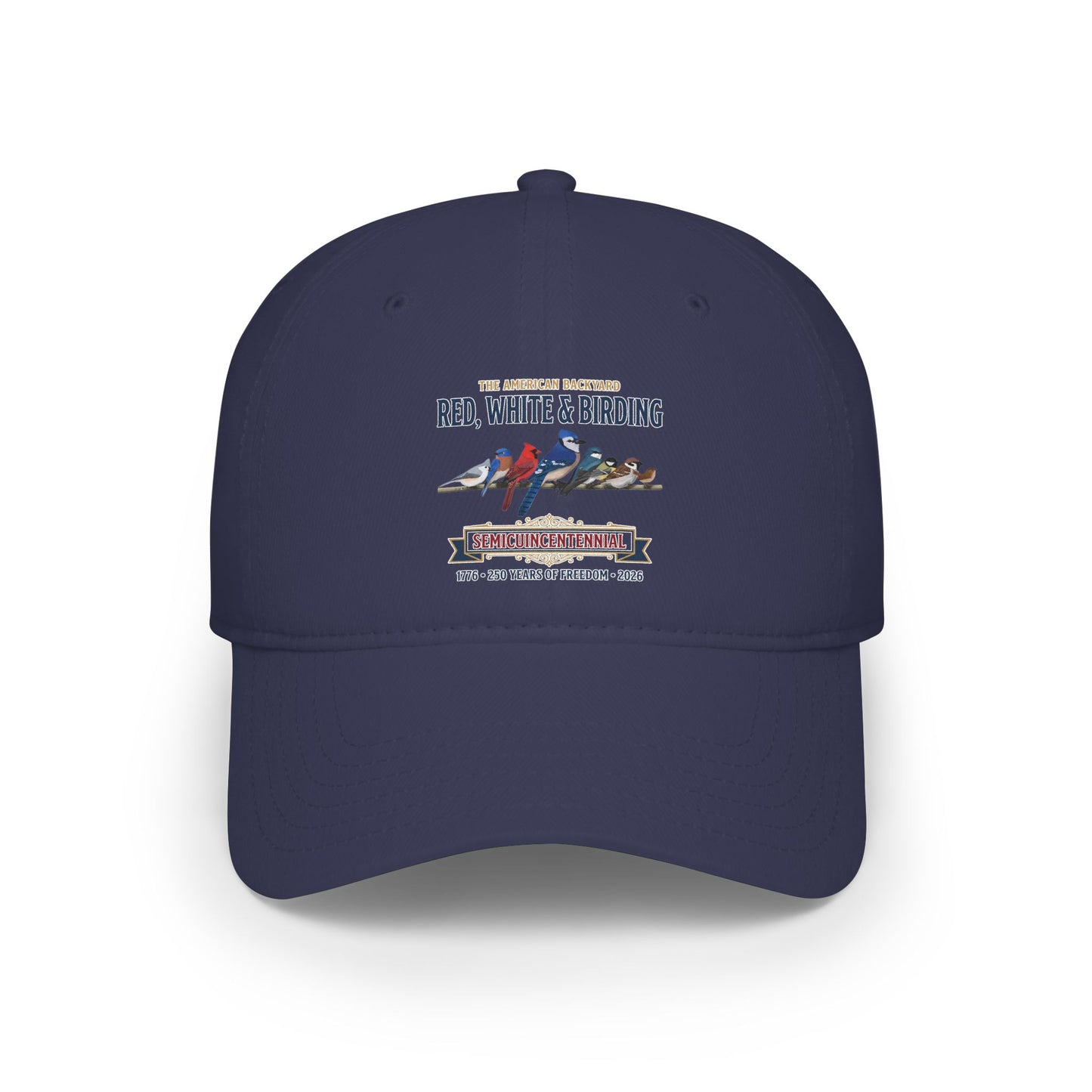 Red, White & Birding Branch Baseball Cap | Cardinal Blue Jay Bluebird 250th Anniversary Edition | jz.birds
