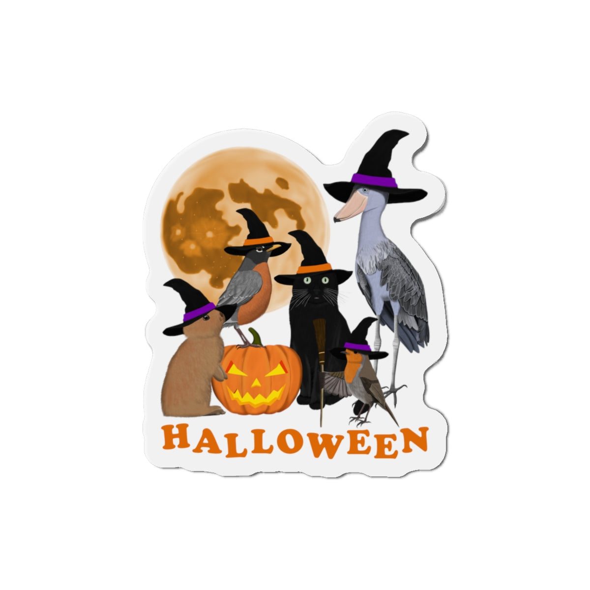 Robin Shoebill Blue Jay with Cat and Bunny Halloween Bird Magnet