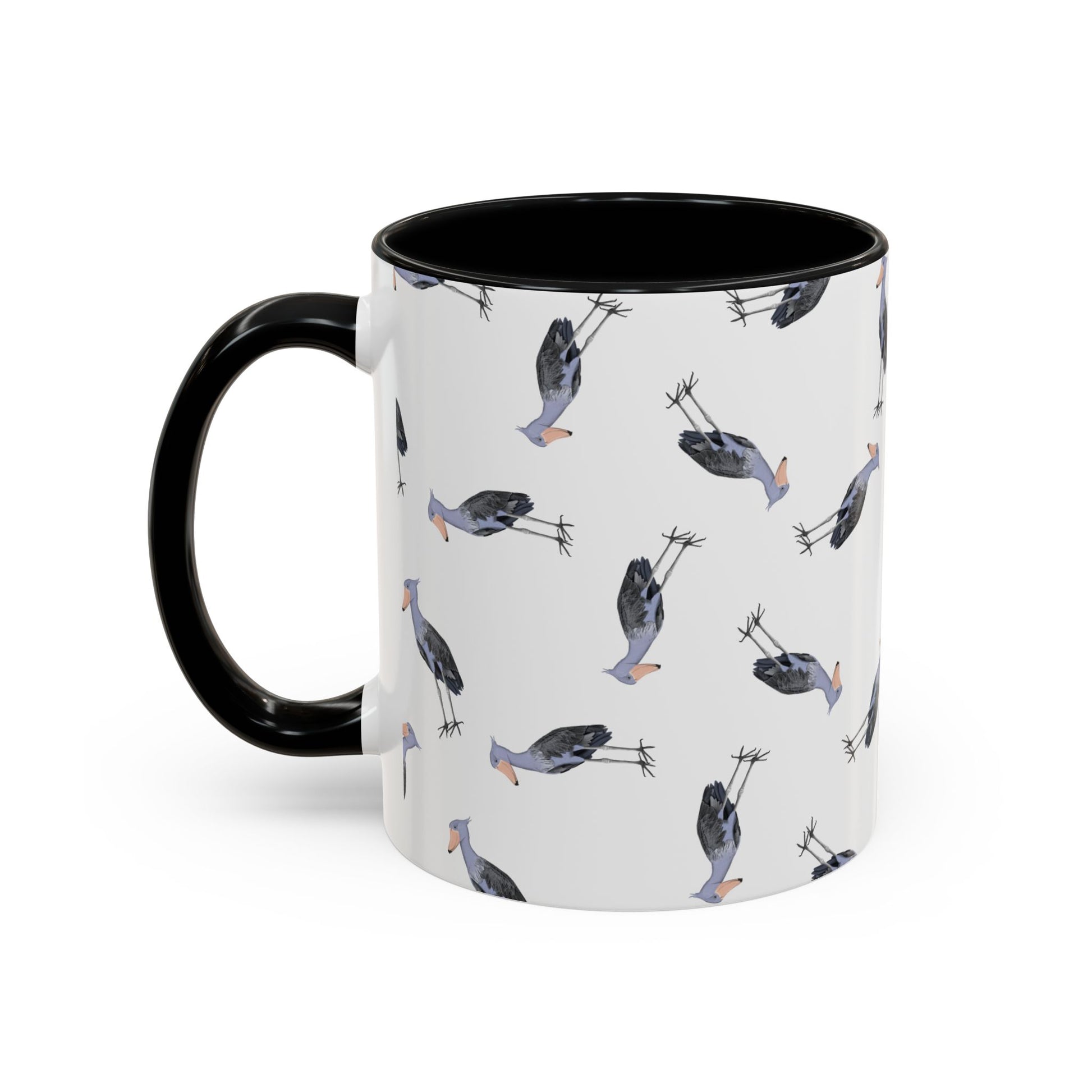 Schuhschnabel Tasse mit Streumuster | Vogelmotiv Kaffeebecher für Vogelbeobachter & Naturfreunde – Accent Coffee Mug and Birds Design style