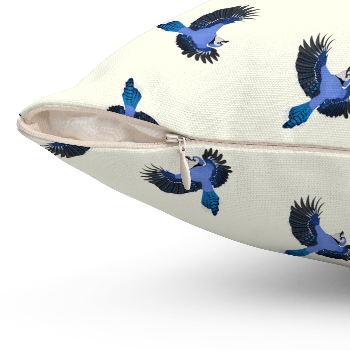 Blue Jay All-Over Pattern Throw Pillow Creamy White | Decorative Bird Art Home Decor