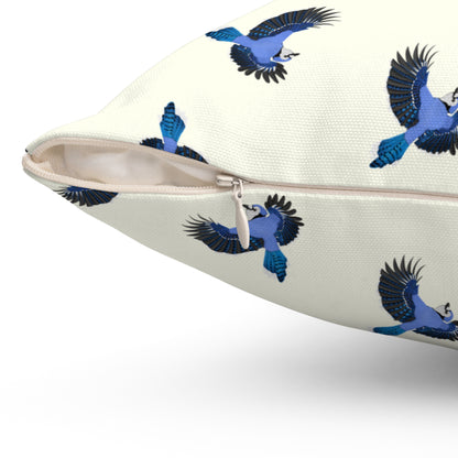 Blue Jay All-Over Pattern Throw Pillow Creamy White | Decorative Bird Art Home Decor